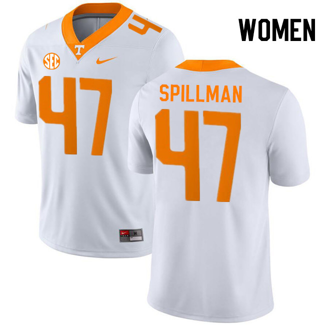 Women #47 Edwin Spillman Tennessee Volunteers College Football Jerseys Stitched-White